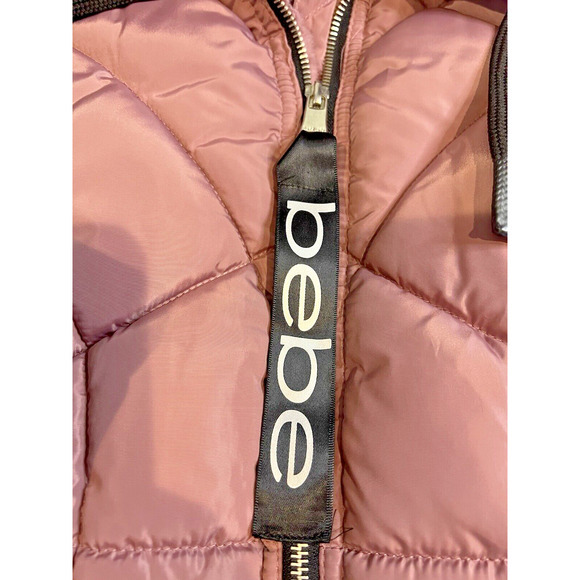 Bebe Puffer Jacket Hooded Womens LG Rose Pink‎ - Picture 3 of 9